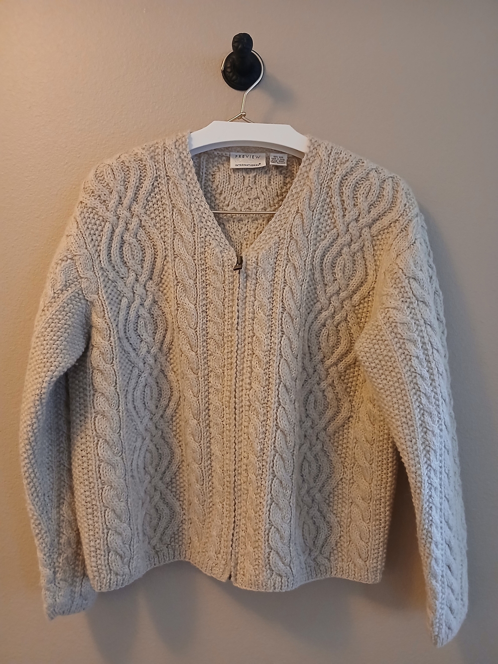 Preview International Cream Cable Zip-Up Cardigan